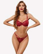 Floral Lace Bra and Panty Two Piece Sets