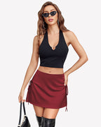 Satin A-Line Elastic Zipper Skirts