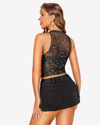 Sheer High Neck Tank Tops