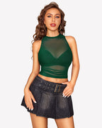 Sheer High Neck Tank Tops