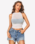 Sheer High Neck Tank Tops