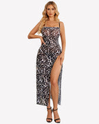 Floral Print Mesh Side Split Nightgown