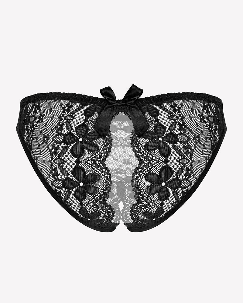 Floral Lace Briefs Hollow Out Bow Underwear
