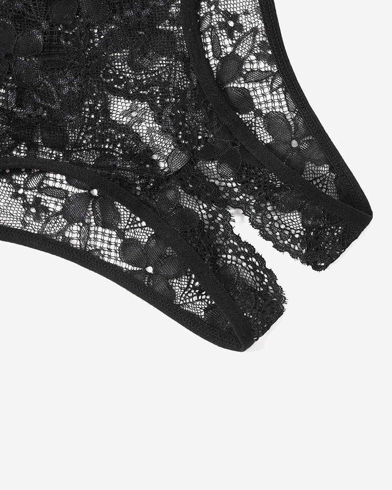 Floral Lace Briefs Hollow Out Bow Underwear