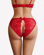 Floral Lace Briefs Hollow Out Bow Underwear