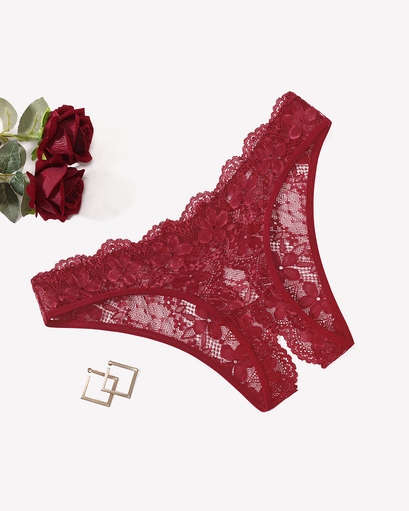 Floral Lace Briefs Hollow Out Bow Underwear