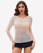 Mesh Floral Long Sleeve Tops