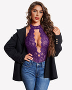 Halter Lace Bodysuit Deep V Teddy
