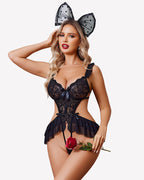 Deep V Lace Bodysuit One Piece