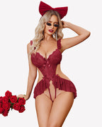 Deep V Lace Bodysuit One Piece