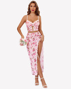 3 Pieces Set - Lace Long Nightgown with Side Split