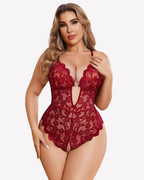 Plus Size Lace Crotchless Bodysuit