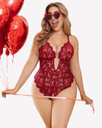Plus Size Lace Crotchless Bodysuit