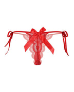 Floral Lace Tangas With Bow And Pearl