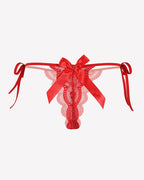 Floral Lace Tangas With Bow And Pearl