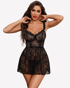 Bows V Neck Sheer Lace Wireless Babydolls