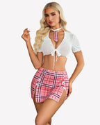 Costume Sheer Tie Top and Mini Skirt with Thong