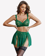 3 Piece Garter Lace Bra and Skirt Set