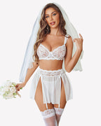 3 Piece Garter Lace Bra and Skirt Set
