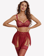 3 Piece Garter Lace Bra and Skirt Set