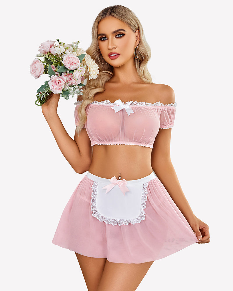 Mesh Top Mini Skirt with Thong (4pack)