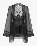 3 Piece Set Mesh Cupless Babydoll, Robe with Panties