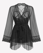 3 Piece Set Mesh Cupless Babydoll, Robe with Panties