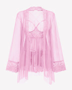 3 Piece Set Mesh Cupless Babydoll, Robe with Panties