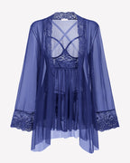 3 Piece Set Mesh Cupless Babydoll, Robe with Panties