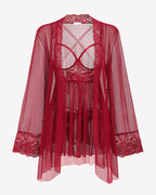 3 Piece Set Mesh Cupless Babydoll, Robe with Panties