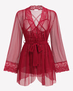 3 Piece Set Mesh Cupless Babydoll, Robe with Panties