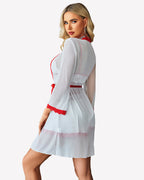 Lace Bra and Silk Satin Shorts with Mesh Robe