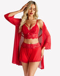 Lace Bra and Silk Satin Shorts with Mesh Robe