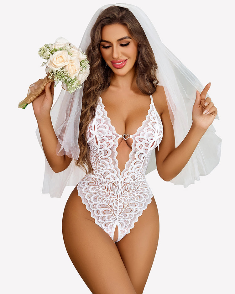 Deep V Teddy Racerback Backless Bodysuit