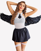 Halter Mesh Bodysuit with Slit Mini Skirt