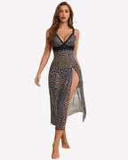 Split Mesh Lace Floral Dress with Thong Set