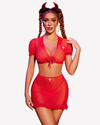 Nurse Cosplay Outfits with Tie Top and Mini Skirt Set