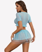 Mesh Top and Mini Skirt 3 Piece Outfits Set
