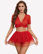 Mesh Top and Mini Skirt 3 Piece Outfits Set