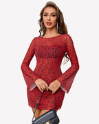 Mesh Backless Bell Sleeve Mini Dresses