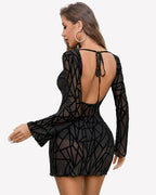 Mesh Backless Bell Sleeve Mini Dresses