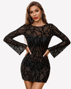 Mesh Backless Bell Sleeve Mini Dresses