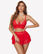 Lace Bralette and Mini Skirt 3 Piece Outfits Set