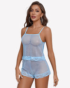 Sheer Open Front Polka Dot Shorts Set