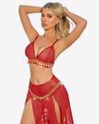 Mesh Sheer Bra Top Split Maxi Skirt Set
