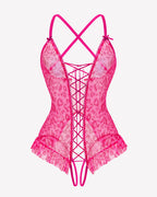 Floral Print Corset Ruffle Lace Up Bodysuit