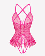 Floral Print Corset Ruffle Lace Up Bodysuit