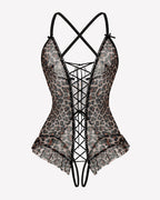 Floral Print Corset Ruffle Lace Up Bodysuit
