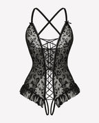 Floral Print Corset Ruffle Lace Up Bodysuit