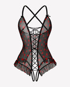 Floral Print Corset Ruffle Lace Up Bodysuit